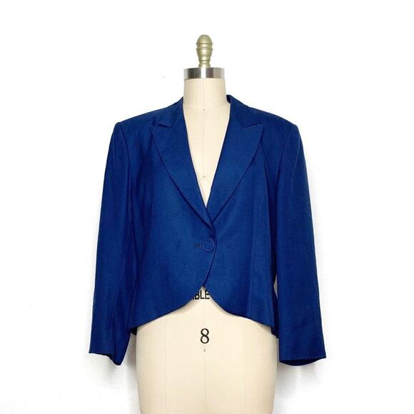 Vintage 70s/80s CHRISTIAN DIOR Navy Blue Fitted Wool Suit Blazer Medium Large - Picture 1 of 13